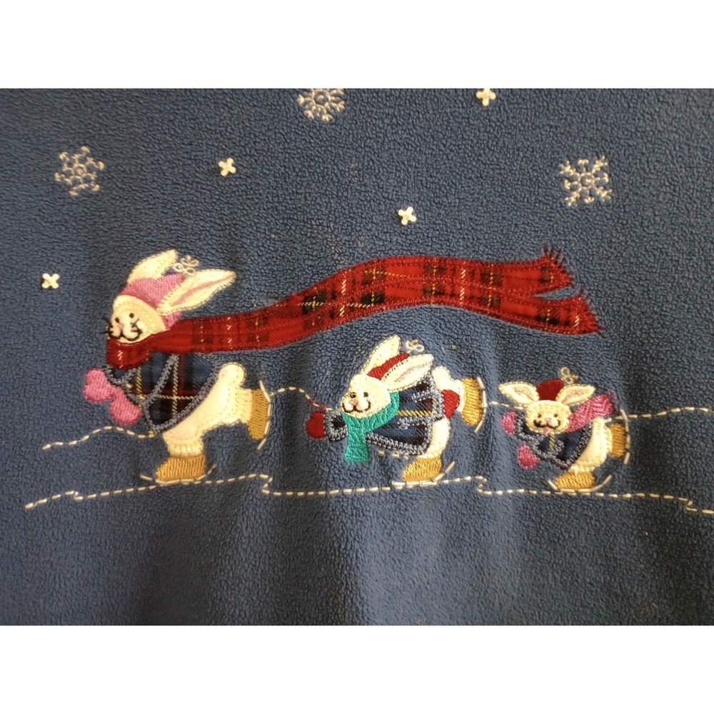 Vintage Alfred Dunner Sweatshirt Bunnies Ice Skating Grandmacore Blue Medium - Picture 3 of 6